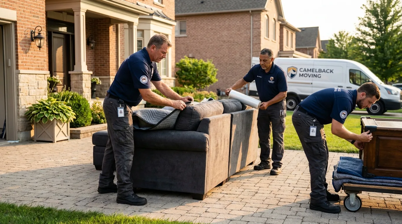 Large estate moving crew wrapping furniture in Hanna City, IL