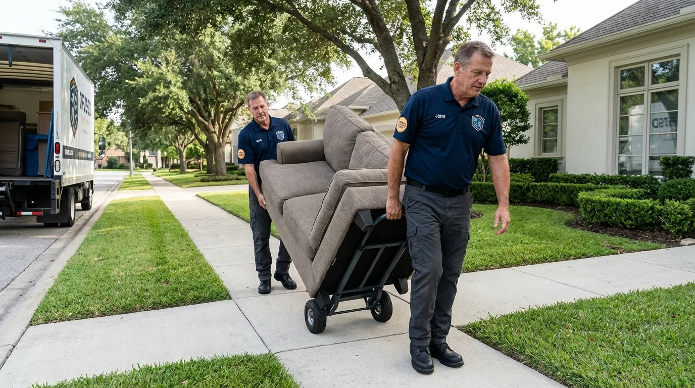 Local residential moving crew loading furniture in Hanna City, IL